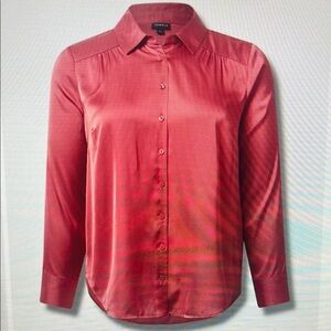 Torrid 3 Madison Satin Button-Up Long Sleeve Blouse NWT Holly Berry 3x